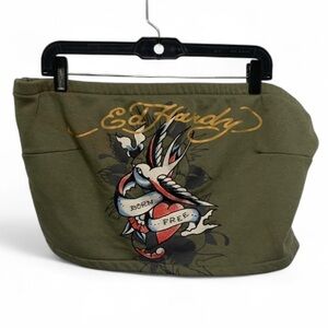 Ed Hardy Free Bird Green Fleece Lined Tube Top